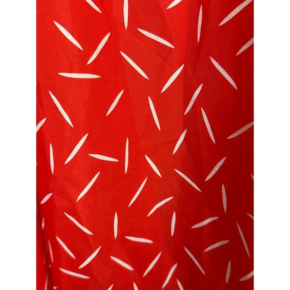 Vintage 80s Structured Red Midi Dress Size 10 Print Long Sleeve Retro Secretary - Picture 3 of 8